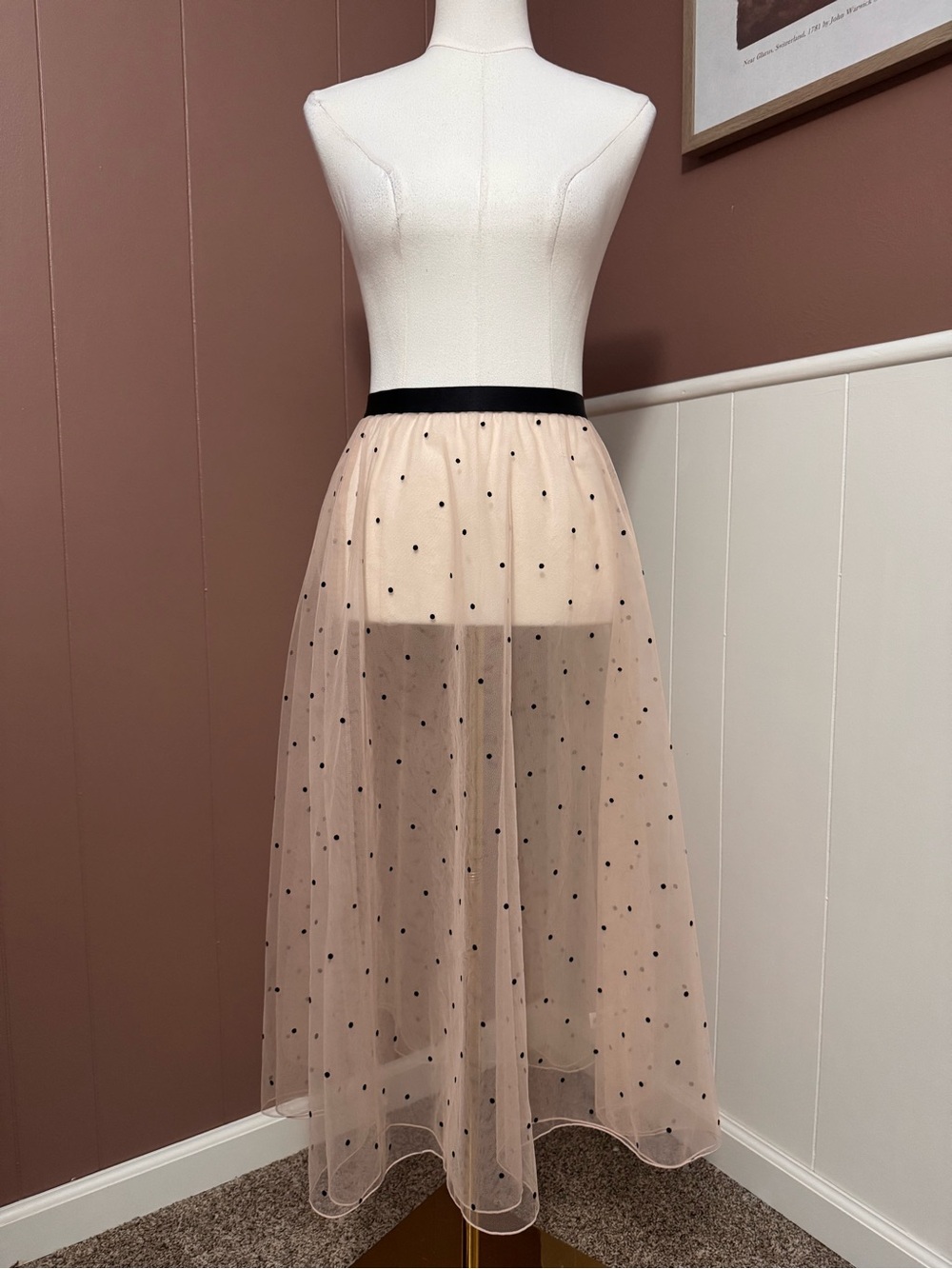 Halogen x Atlantic-Pacific Tulle Polka Dot Sheer Slip Skirt NWT